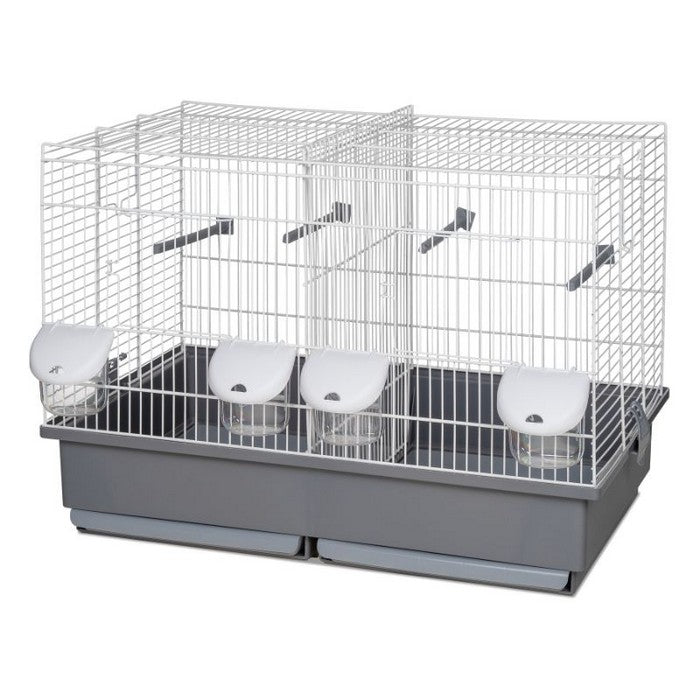 Voltrega Acer 320 white double bird breeder cage with grey base, feeders and perches