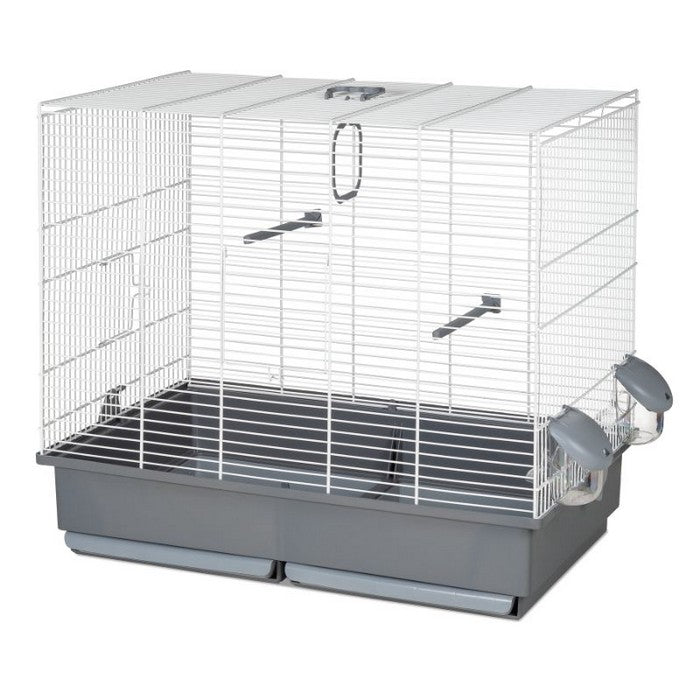 Voltrega Denso XL bird cage 614 grey with white wire, perches and covered feeders