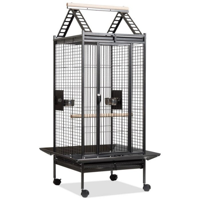 Voltrega Astro open top parrot cage with stand in grey, with play top ladders, perches, feeders and wheels