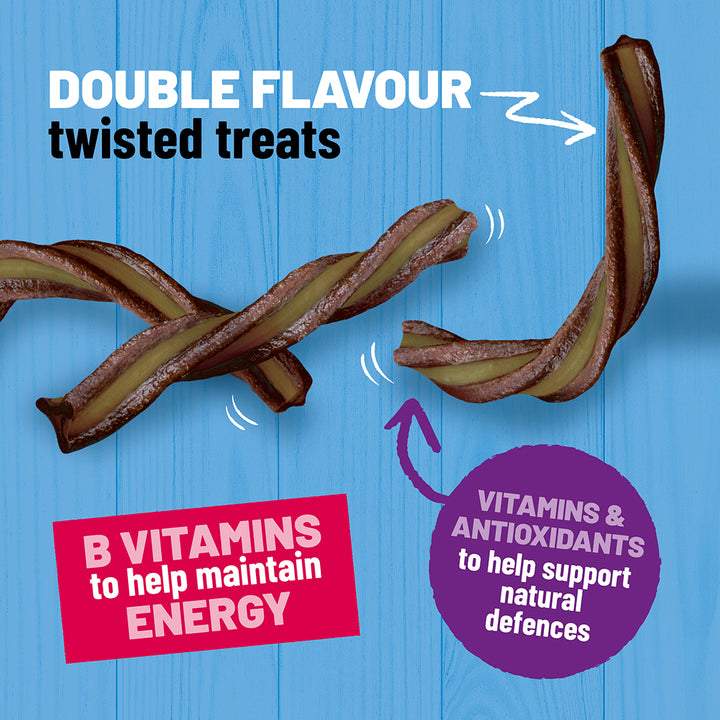Bakers Whirlers double flavour twisted treats with B vitamins, vitamins and antioxidants