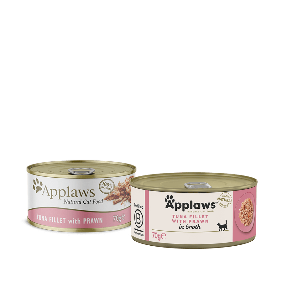 Applaws Tuna Fillet with Prawn in Broth 70g tin, current pack design