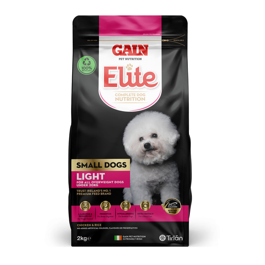 Gain Elite Small Dogs Light 2kg dry dog food bag, front of pack