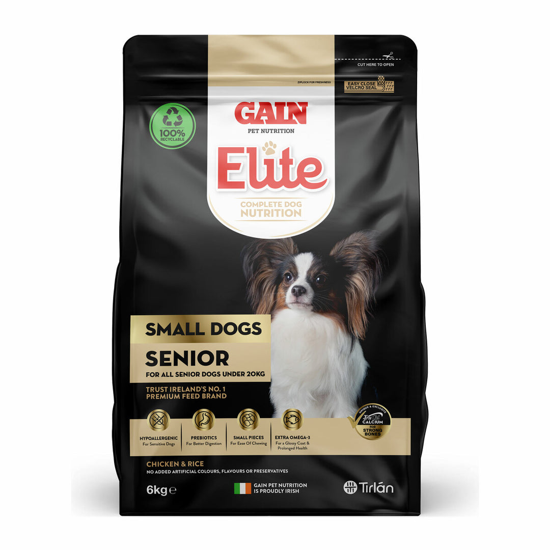 Gain Elite Small Dogs Senior 6kg dry dog food bag, front of pack