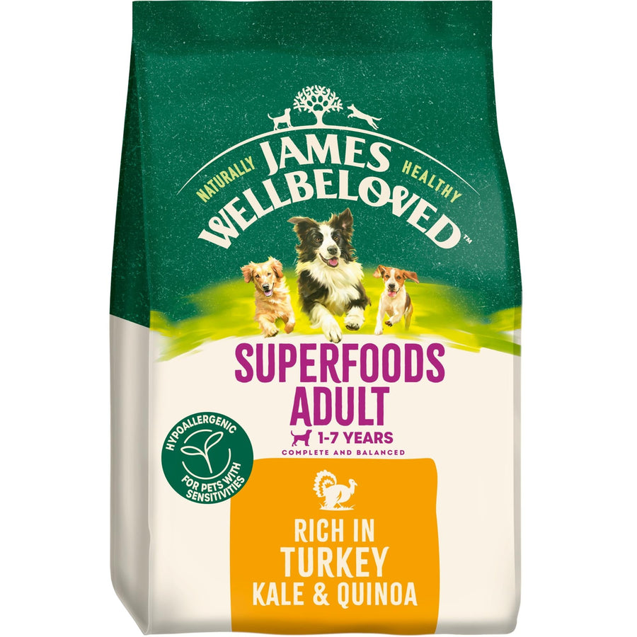 James Wellbeloved Superfoods Adult Turkey with Kale & Quinoa dry dog food 1.5kg, front of pack