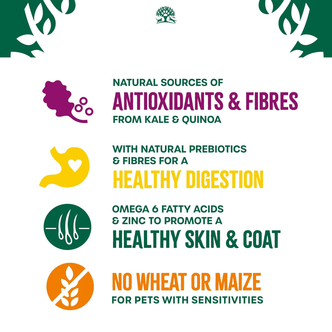 James Wellbeloved Superfoods benefits: antioxidants and fibres, healthy digestion, skin and coat, no wheat or maize