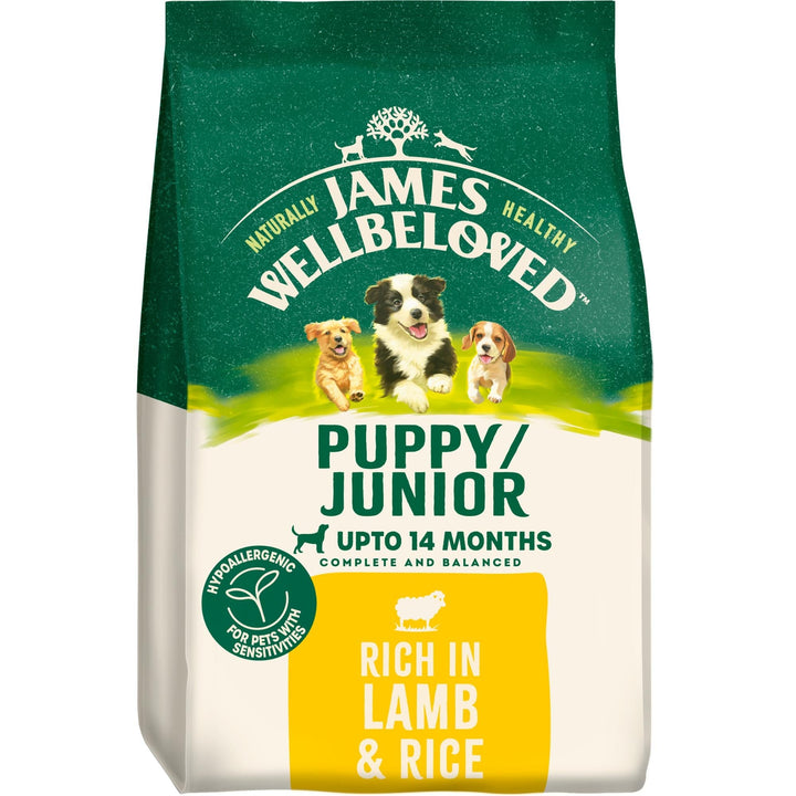 James Wellbeloved Puppy Junior Lamb & Rice dry dog food, front of pack