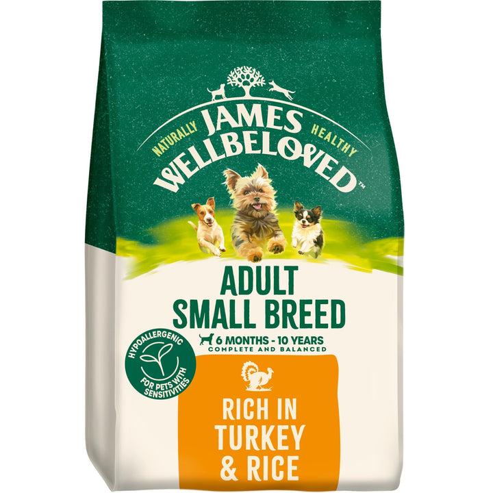 James Wellbeloved Adult Small Breed Turkey & Rice dry dog food, front of bag