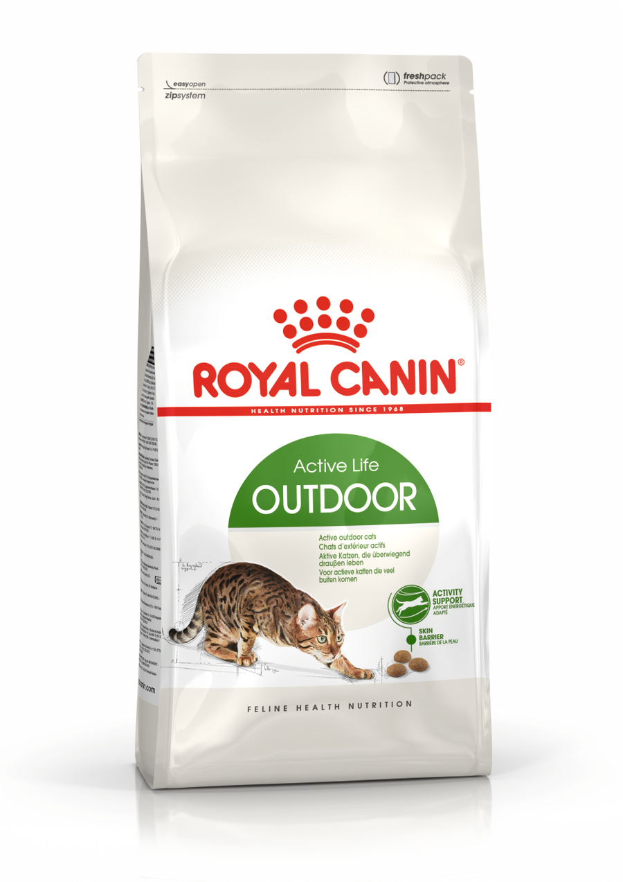 Royal Canin Outdoor Adult Dry Cat Food bag, front of pack