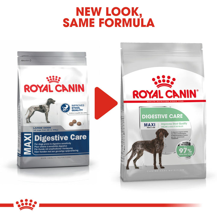 Royal Canin Maxi Digestive Care new look, same formula: old and new bag side by side