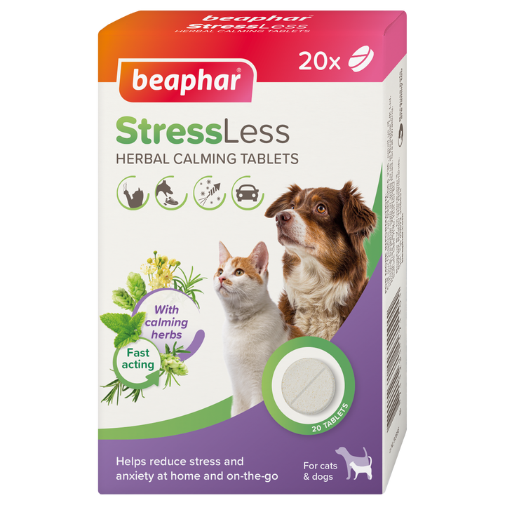 Beaphar StressLess Herbal Calming Tablets for cats and dogs, 20 tablet pack, front