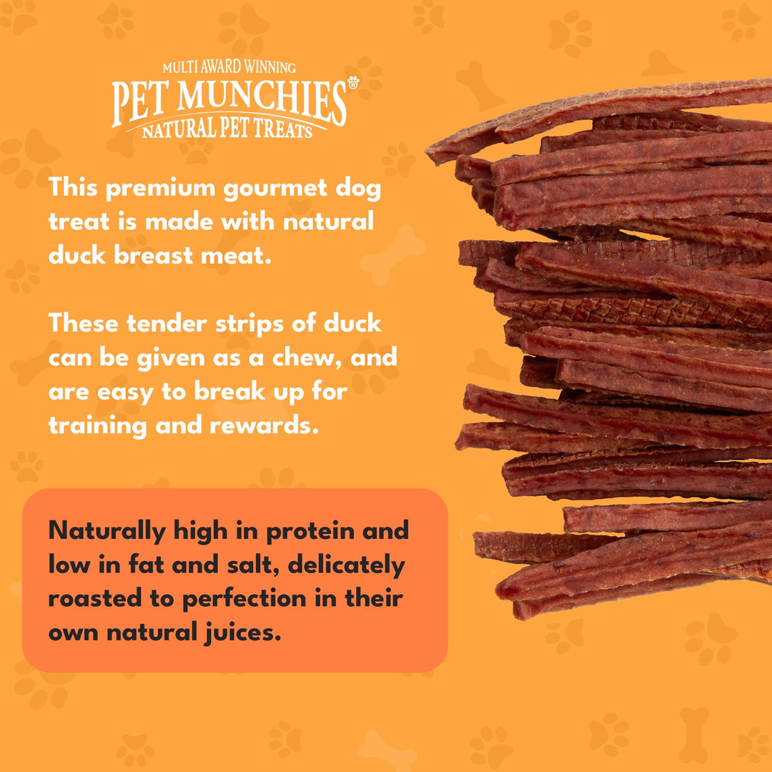 Pet Munchies Duck Strips made with natural duck breast meat, roasted in their own juices
