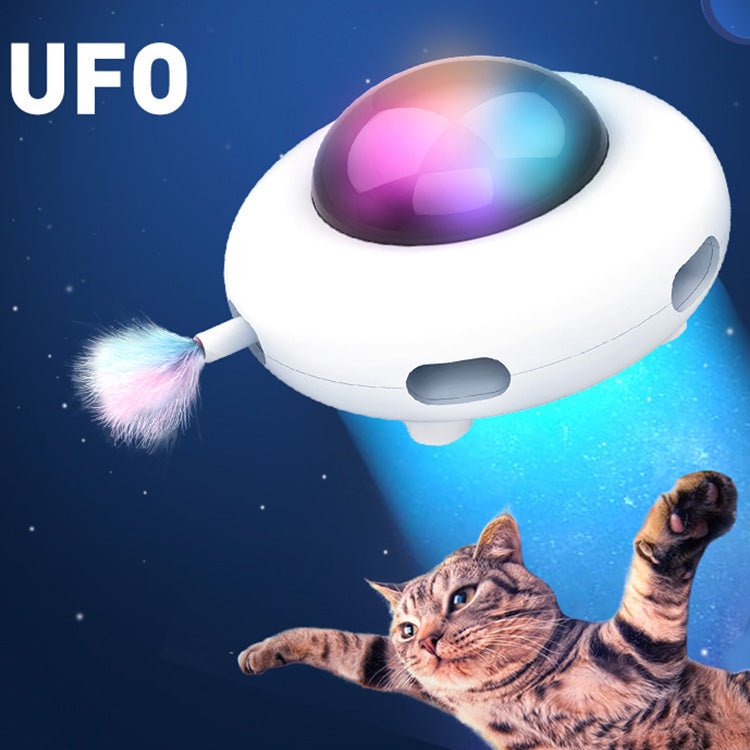 PawGuard CT021 UFO interactive cat toy with feather teaser
