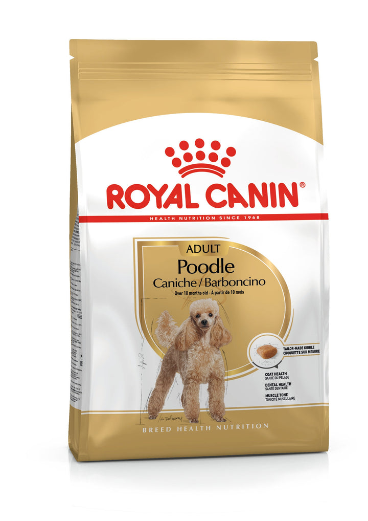 Royal Canin Poodle Adult dry dog food bag, current front of pack
