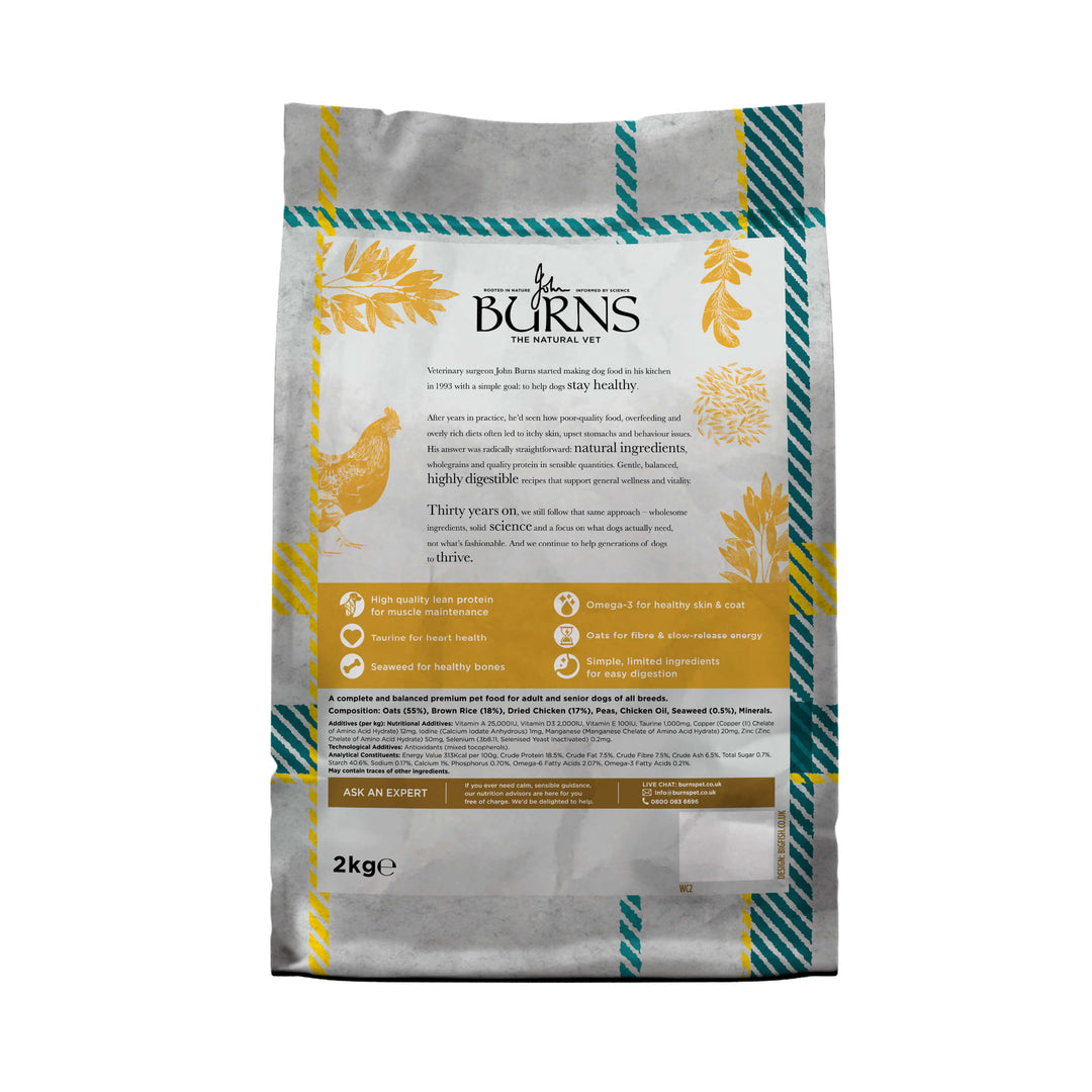 Burns Weight Control Chicken and Oats 2kg bag, back of pack
