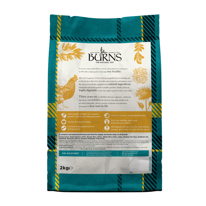 Burns Puppy Original Chicken & Rice, back of pack with product information