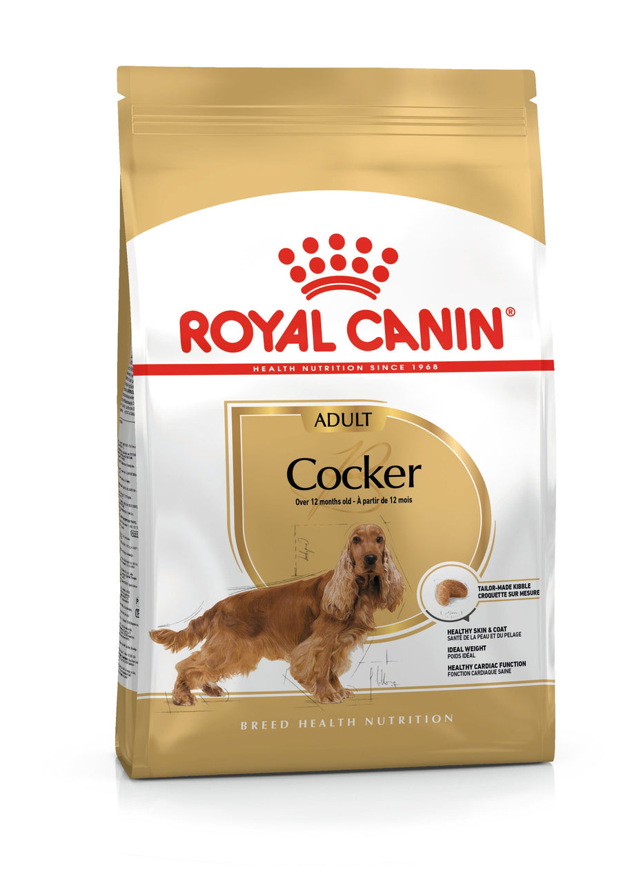 Royal Canin Cocker Adult dry dog food bag, front of pack