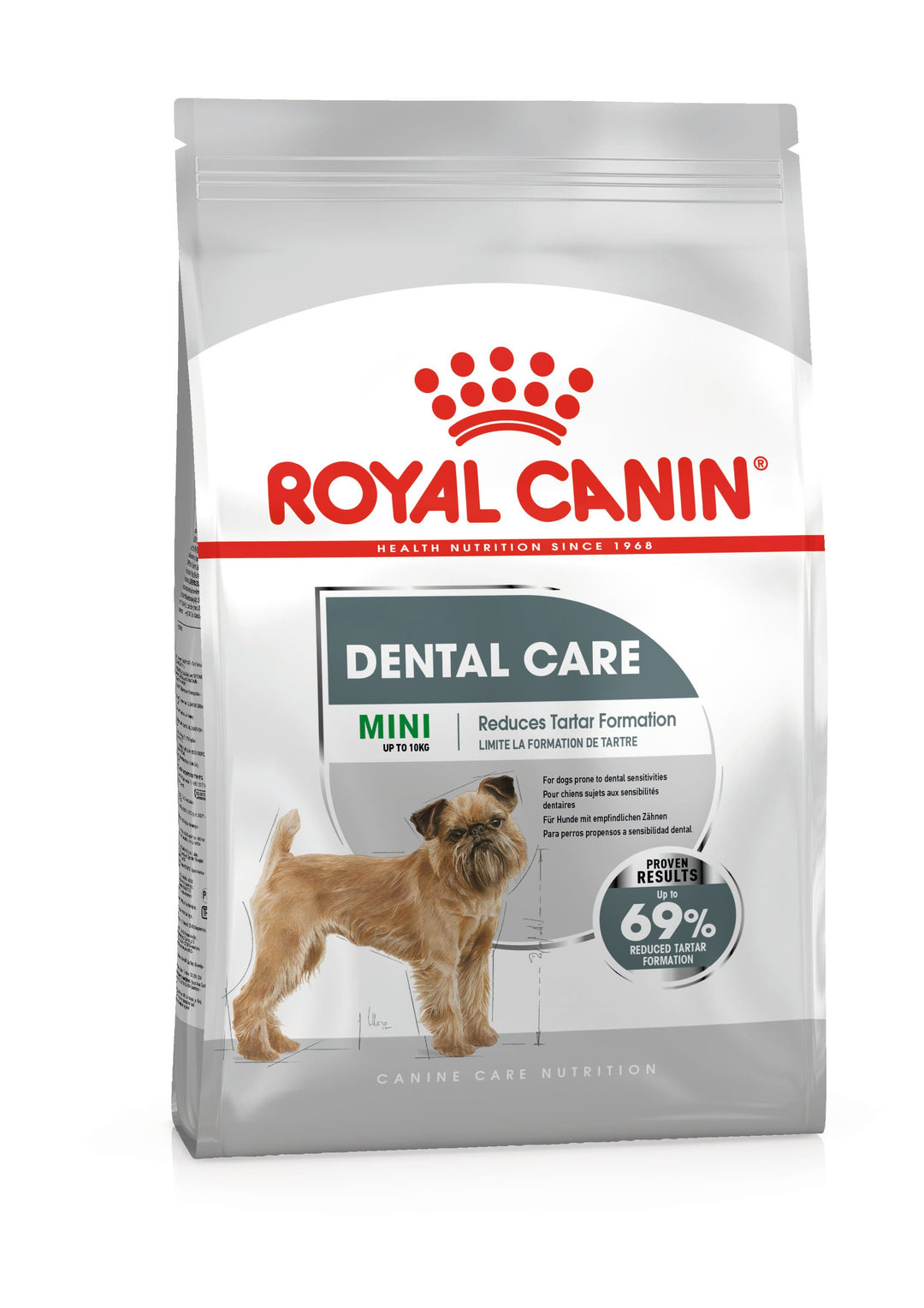 Royal Canin Mini Dental Care adult dry dog food bag, front of pack