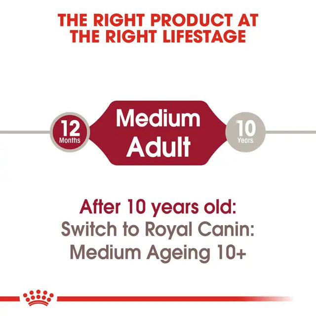 Royal Canin age guideline for medium adult dogs transitioning to ageing formula