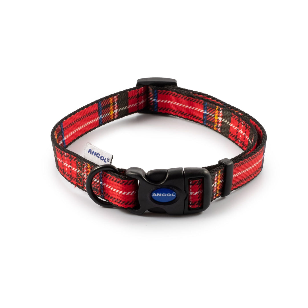 Tartan Nylon Adjustable Dog Collar Red
