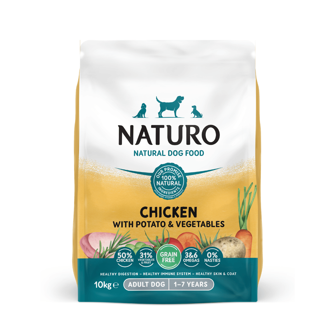 Naturo Adult Dog Chicken with Potato & Vegetables grain free dry dog food 10kg bag, current pack design