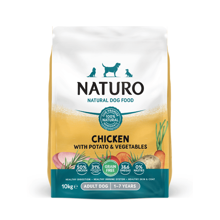 Naturo Adult Dog Chicken with Potato & Vegetables grain free dry dog food 10kg bag, current pack design