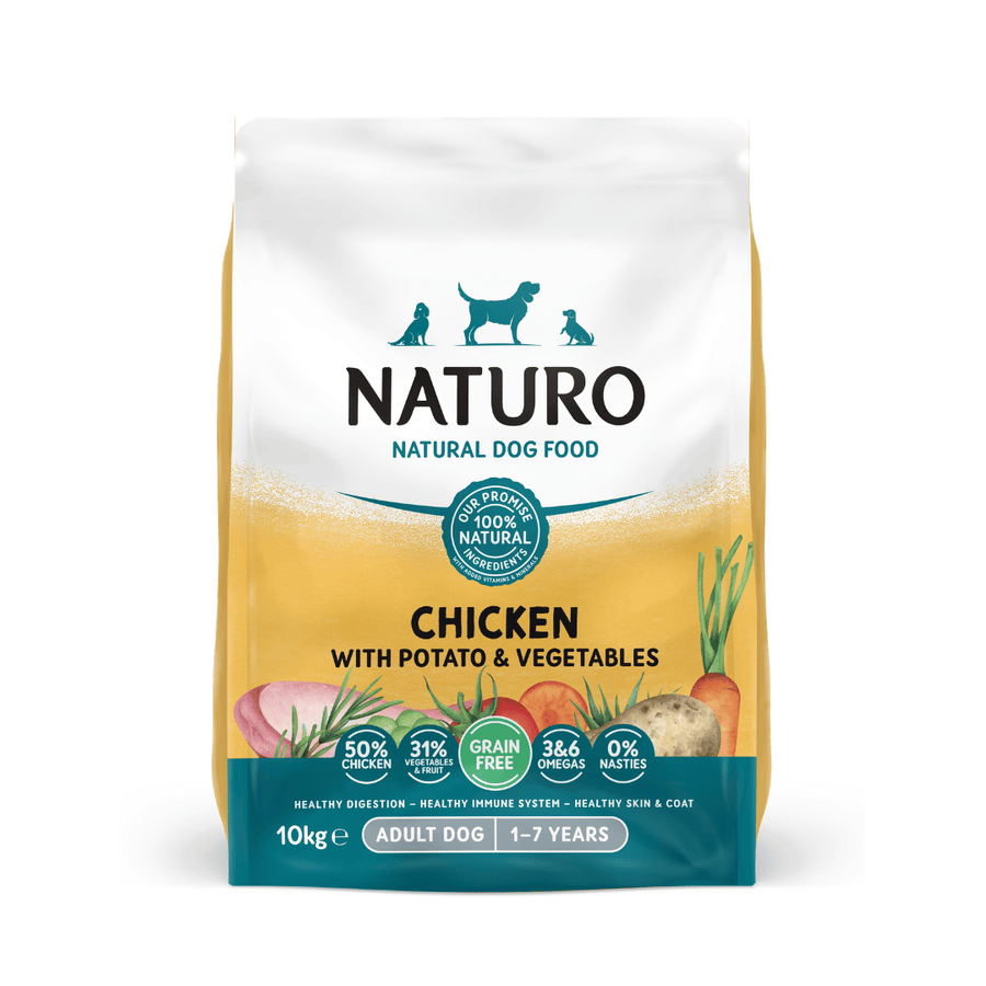 Naturo Adult Dog Chicken with Potato & Vegetables grain free dry dog food 10kg bag, current pack design