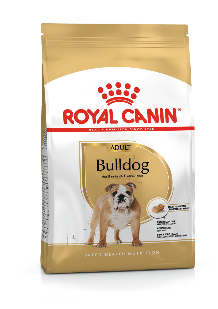 Royal Canin Bulldog Adult dry dog food 12kg bag, front of pack