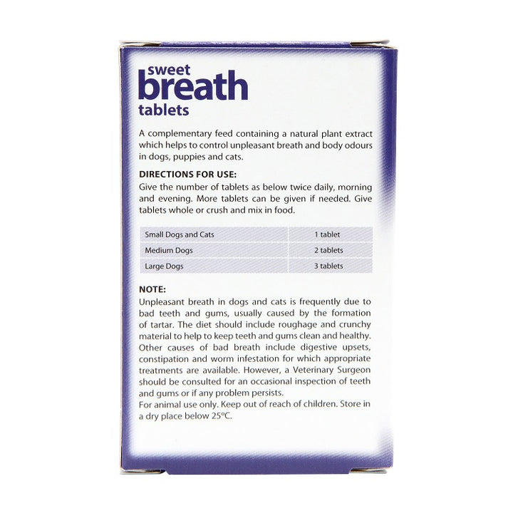 Johnson's Sweet Breath Tablets box back with directions for use and dosage table