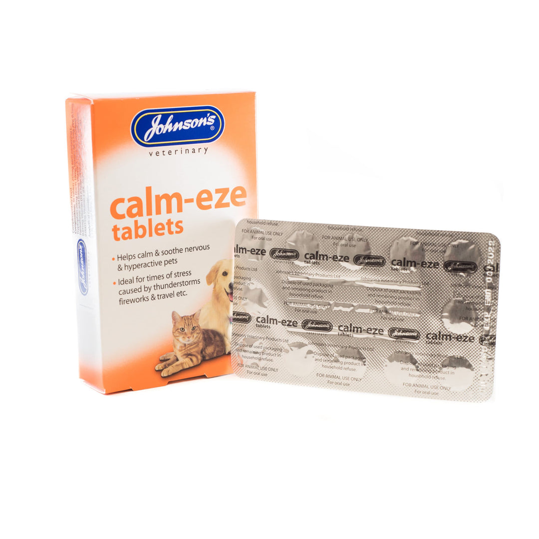 Johnson's Calm-Eze Tablets box with blister strip of tablets