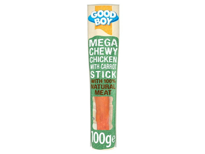 Good Boy Mega Chewy Chicken with Carrot Stick 100g pack, front