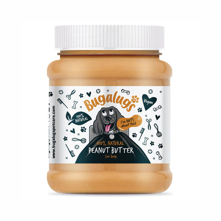 Bugalugs 100% Natural Peanut Butter for Dogs 340g jar, front
