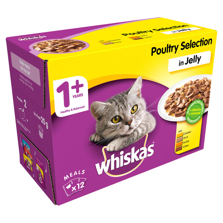 Whiskas 1+ Poultry Selection in Jelly 12 x 85g pack, front of pack