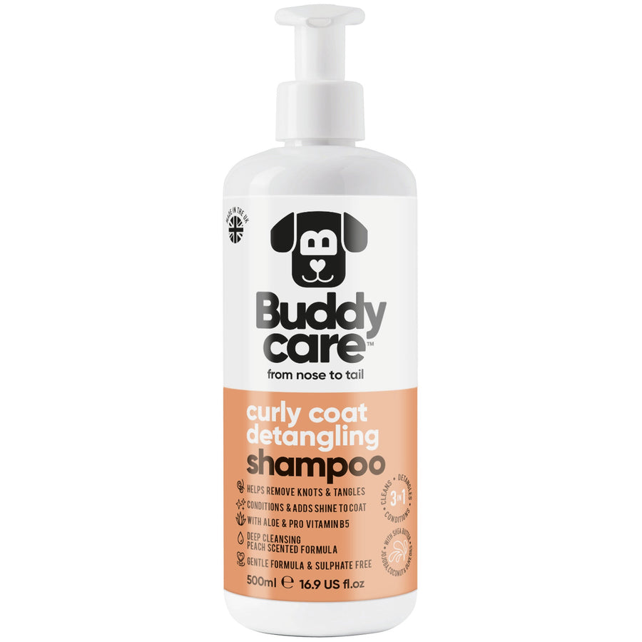 Buddycare Curly Coat Detangling Dog Shampoo 500ml pump bottle, front