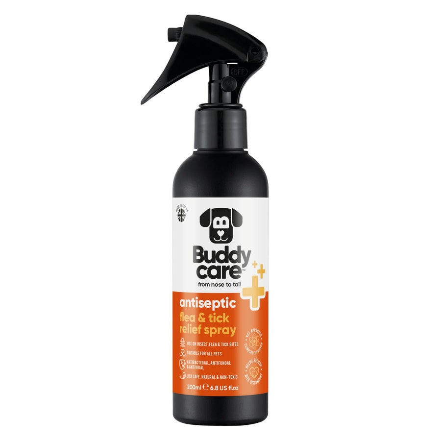Buddycare Antiseptic Flea & Tick Relief Spray 200ml, front of bottle