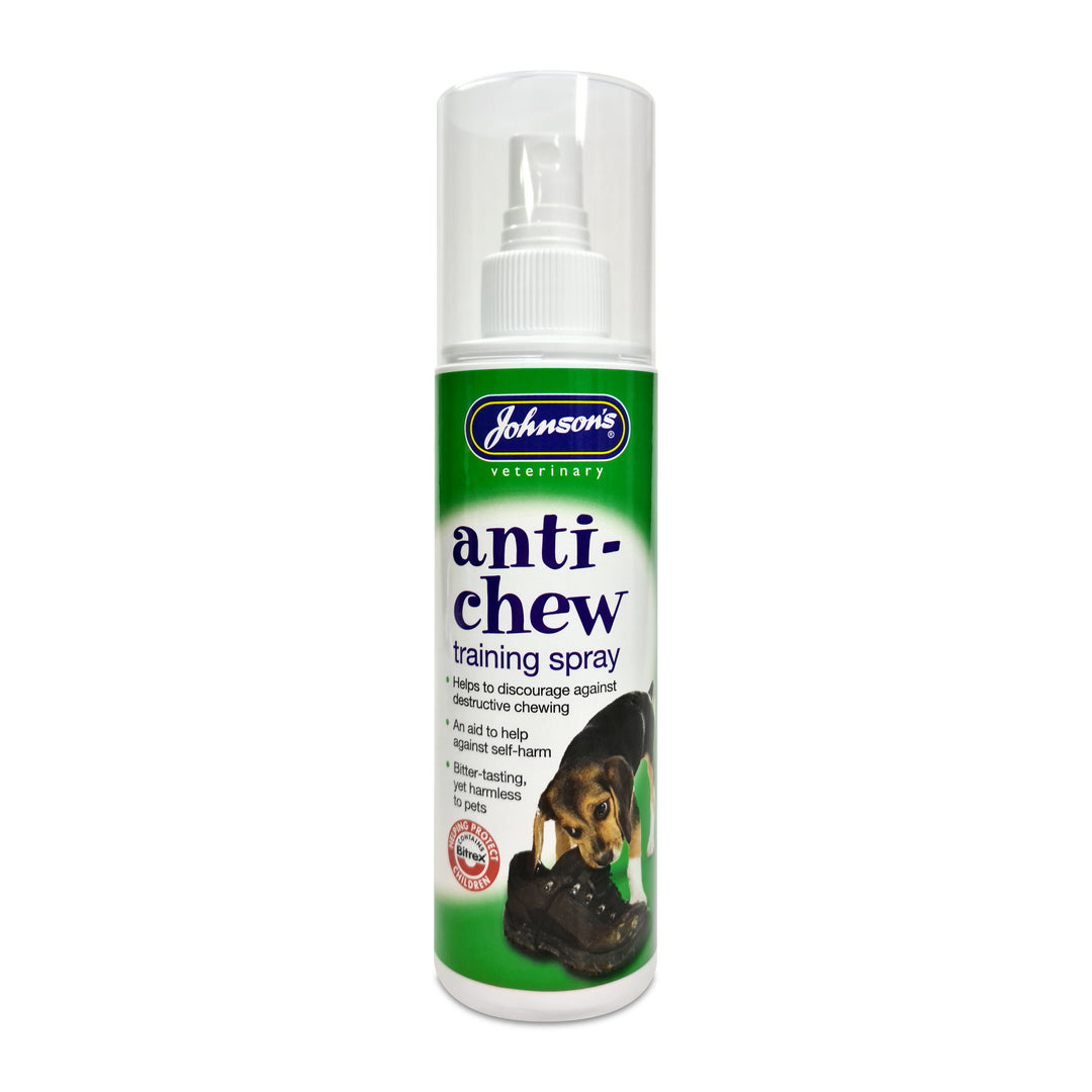 Johnson's Anti Chew Training Spray 150ml pump spray bottle, front