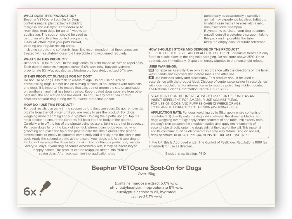 Beaphar Vetopure Natural Spot On For Medium/Large Dog