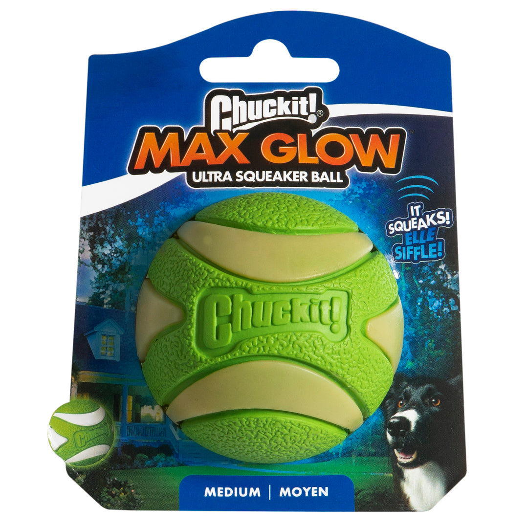 Chuckit! Max Glow Ultra Squeaker Ball Medium Dog Toy
