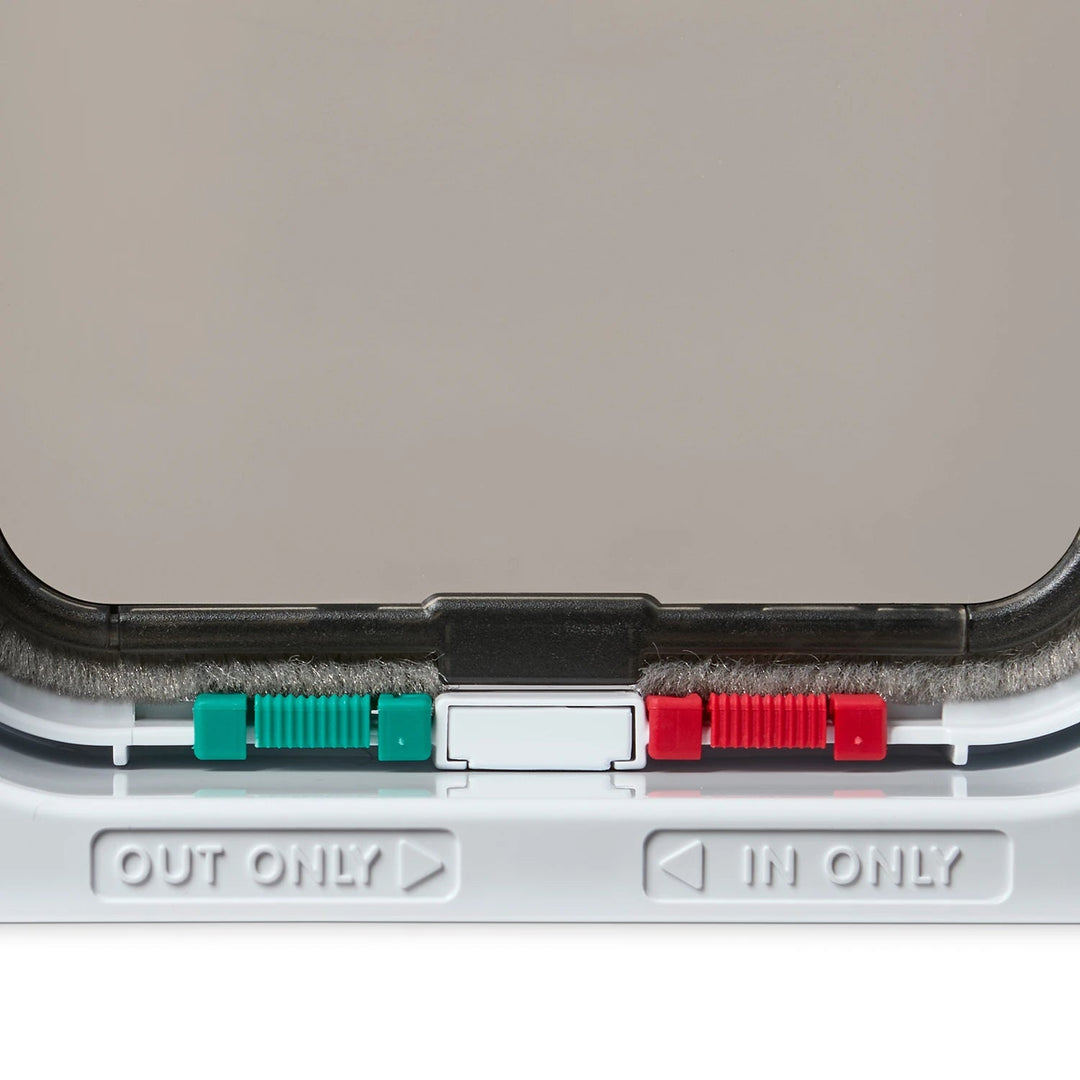 Cat Mate 4 Way Locking Cat Flap in only and out only lock switches close up