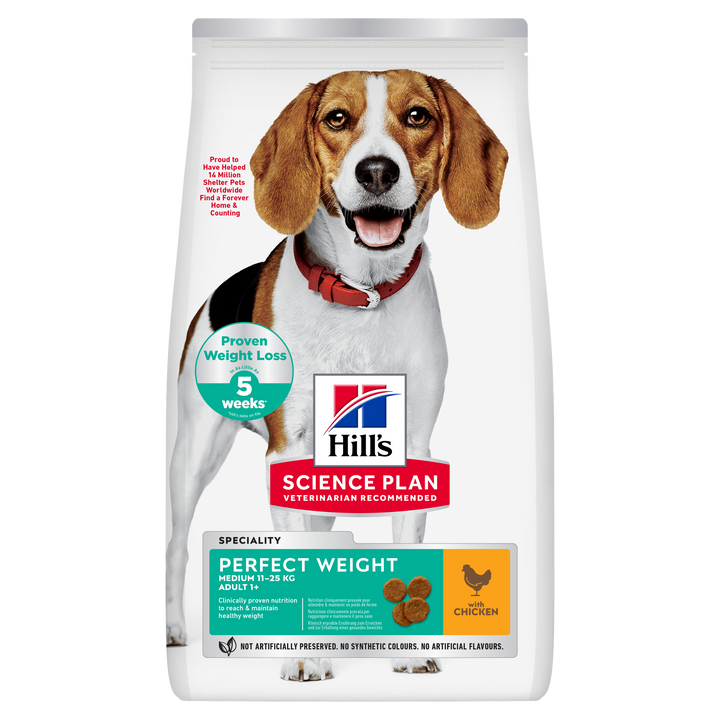 Hill's Science Plan Perfect Weight Medium Adult Dry Dog Food with Chicken bag, front of pack