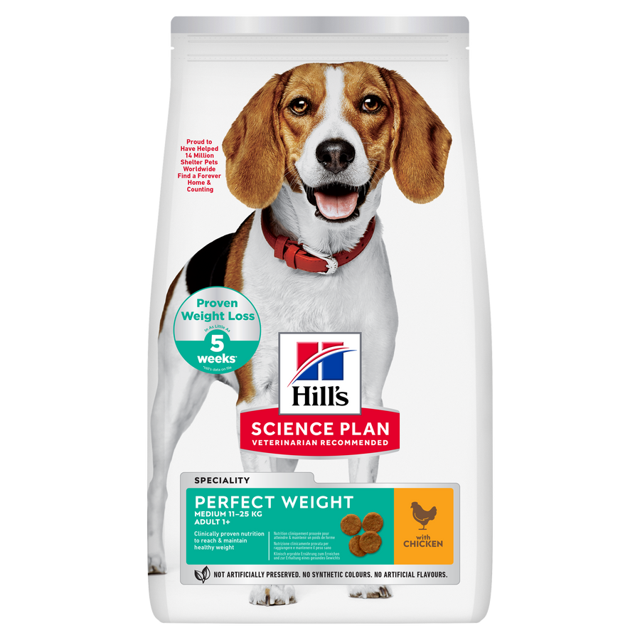 Hill's Science Plan Perfect Weight Medium Adult Dry Dog Food with Chicken bag, front of pack