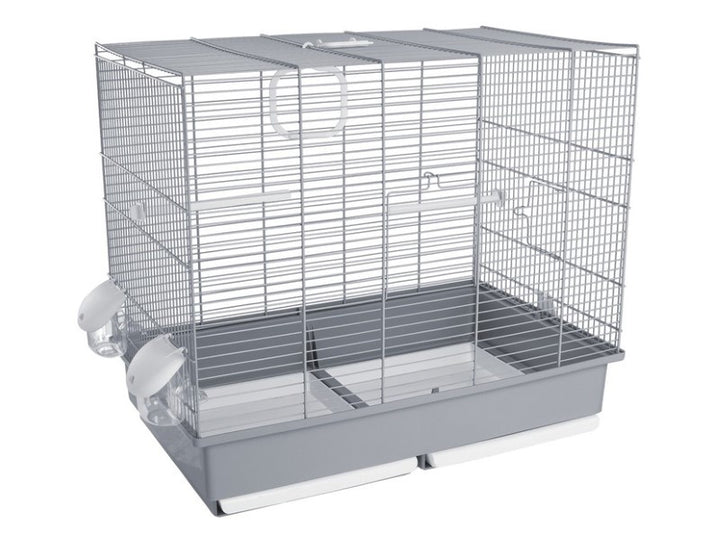 Voltrega Denso XL square bird cage with grey base and side feeders