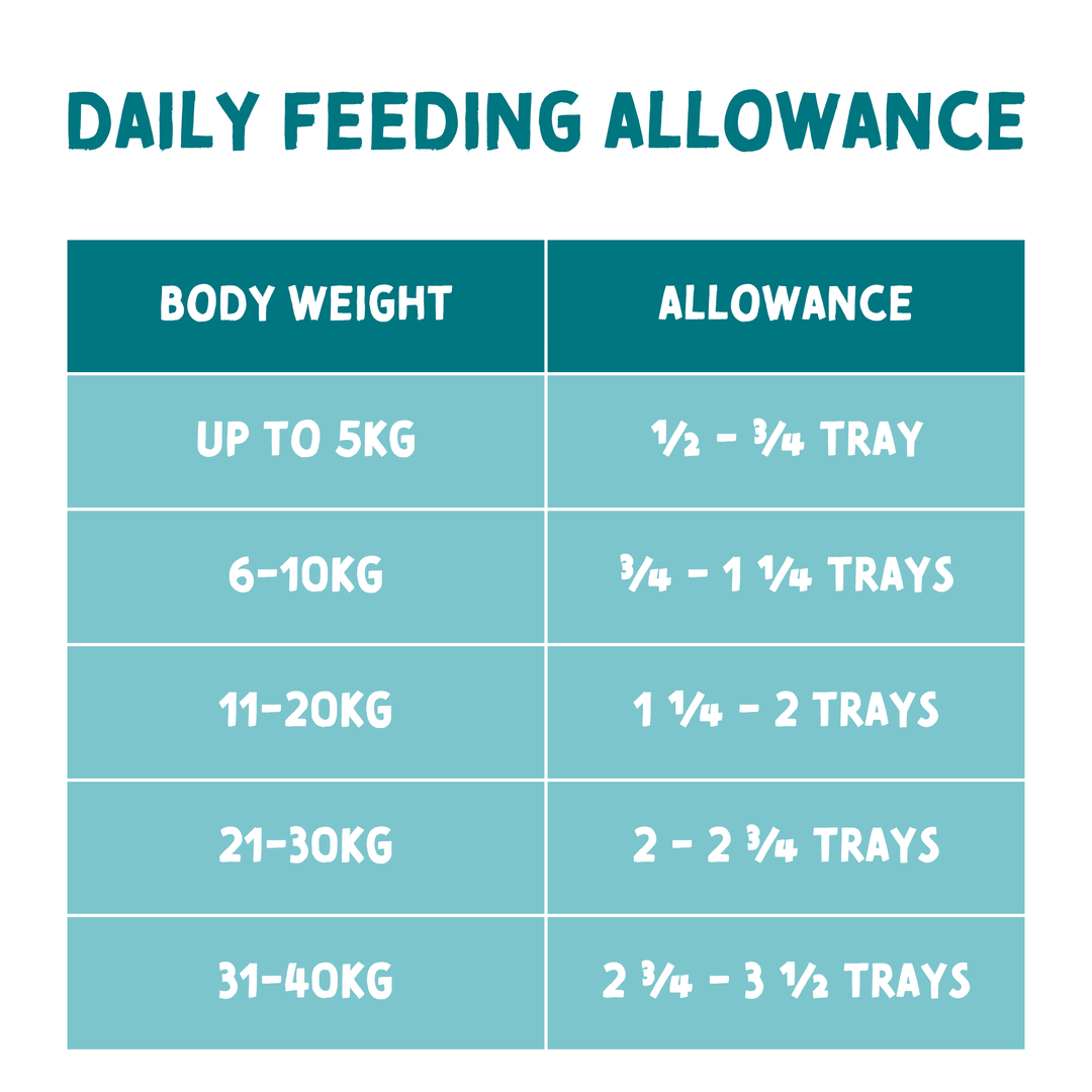 Naturo 400g tray daily feeding allowance by dog body weight