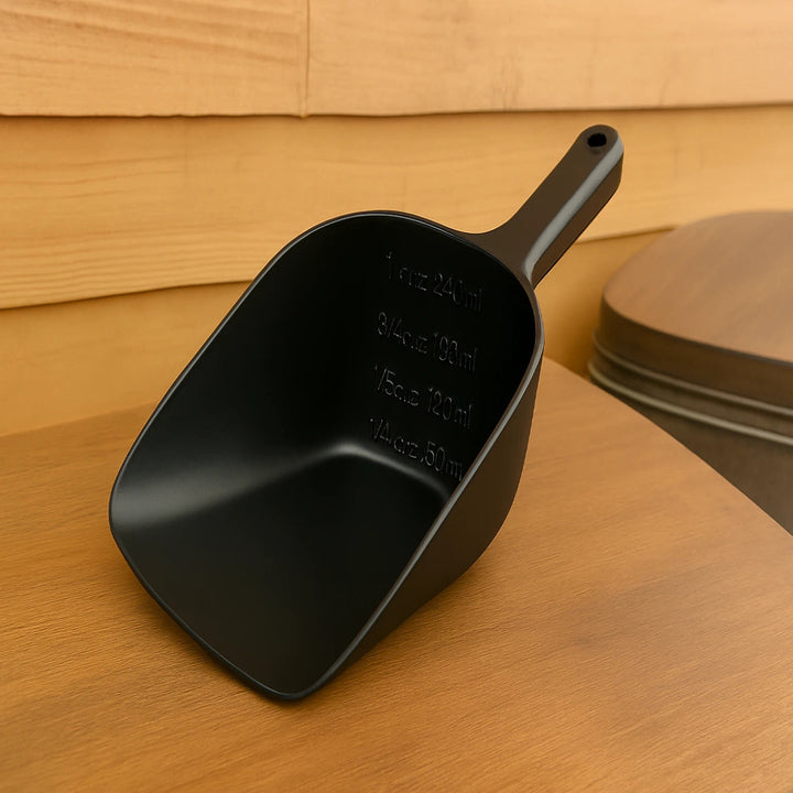 Black pet food scoop