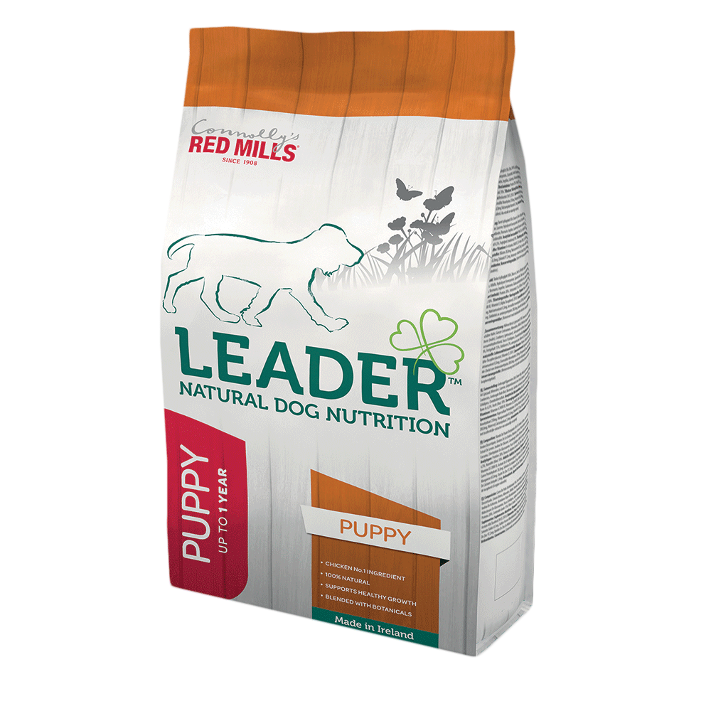 Red Mills Leader Puppy Medium Breed Chicken and Rice dog food bag, front of pack