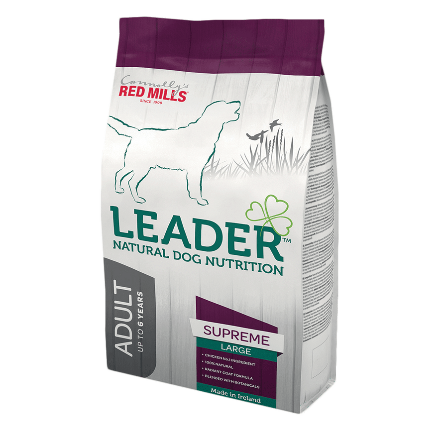 Red Mills Leader Adult Supreme Large Breed Chicken and Rice dog food bag, front of pack