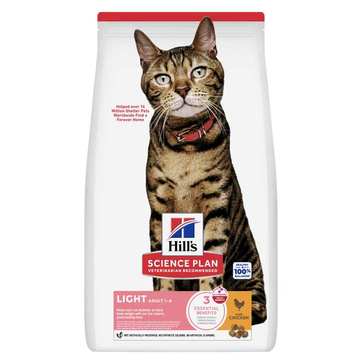 Hill's Science Plan Light Adult 1 to 6 dry cat food with chicken, front of bag
