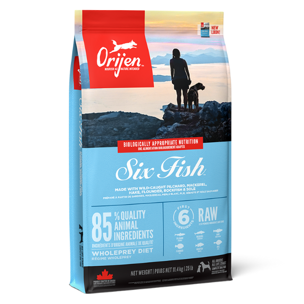 ORIJEN Six Fish grain free dry dog food, front of bag