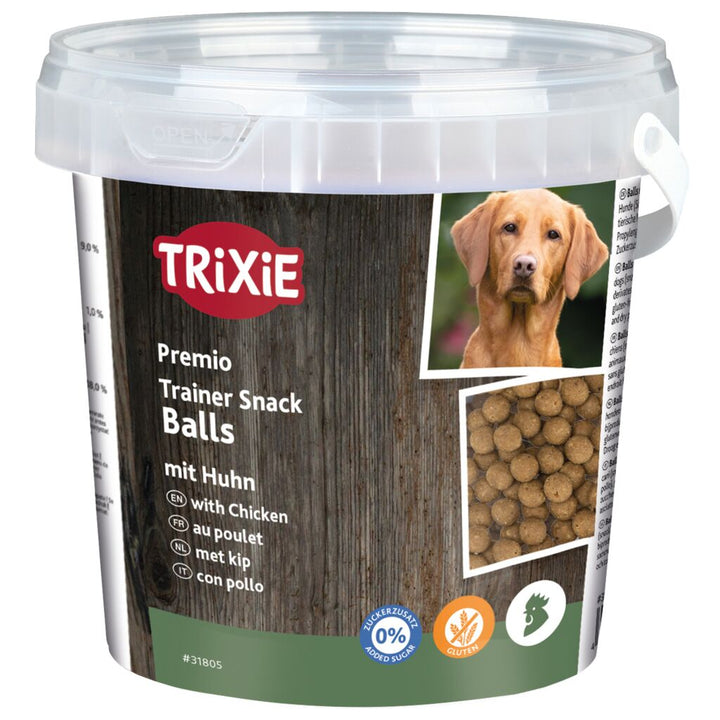 Trixie Premio Trainer Snack Balls with Chicken 500g tub, front of pack