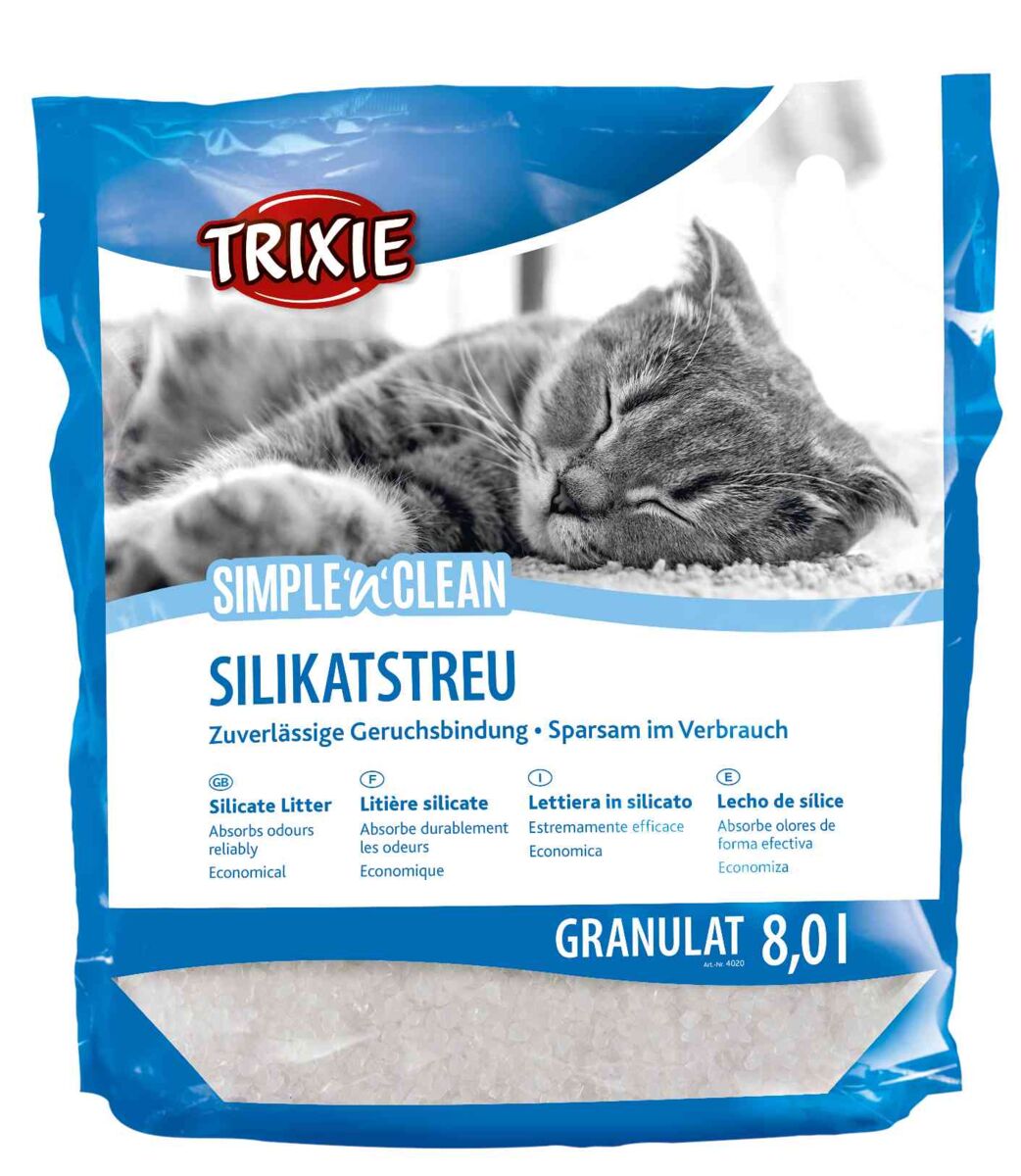 Trixie Simple'n'Clean silicate cat litter 8 litre bag, front of pack