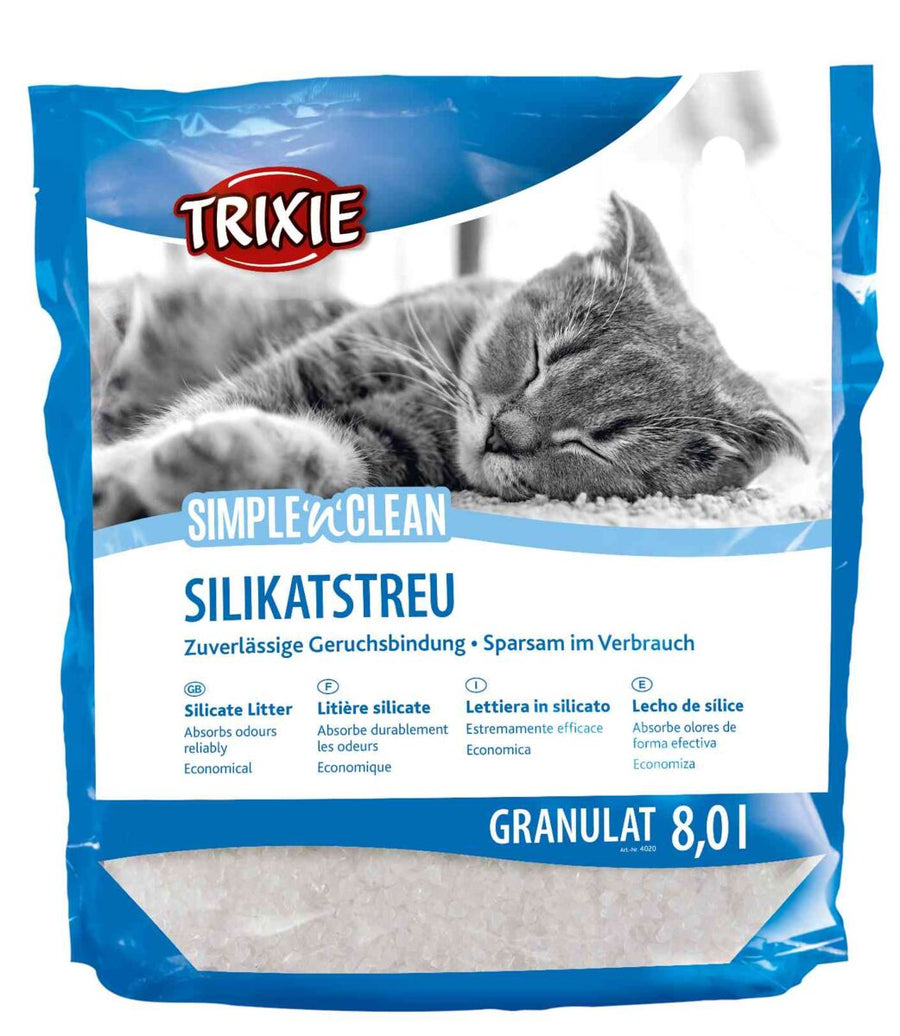 Trixie Simple'n'Clean silicate cat litter 8 litre bag, front of pack